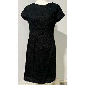 Talbots vintage black floral embroidered sheath dress 8p